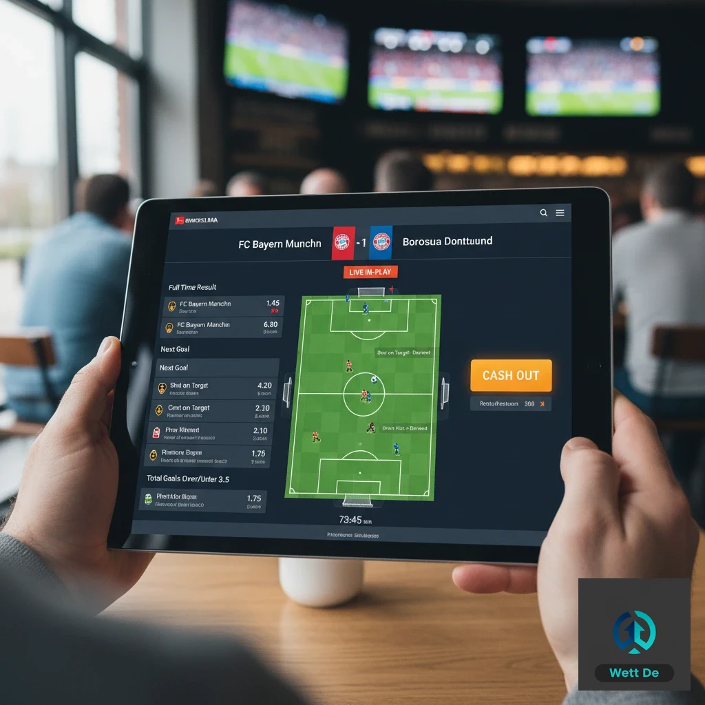 Live-Wetten-Konsole bei Wett-Deutschland für ein Fußballspiel.