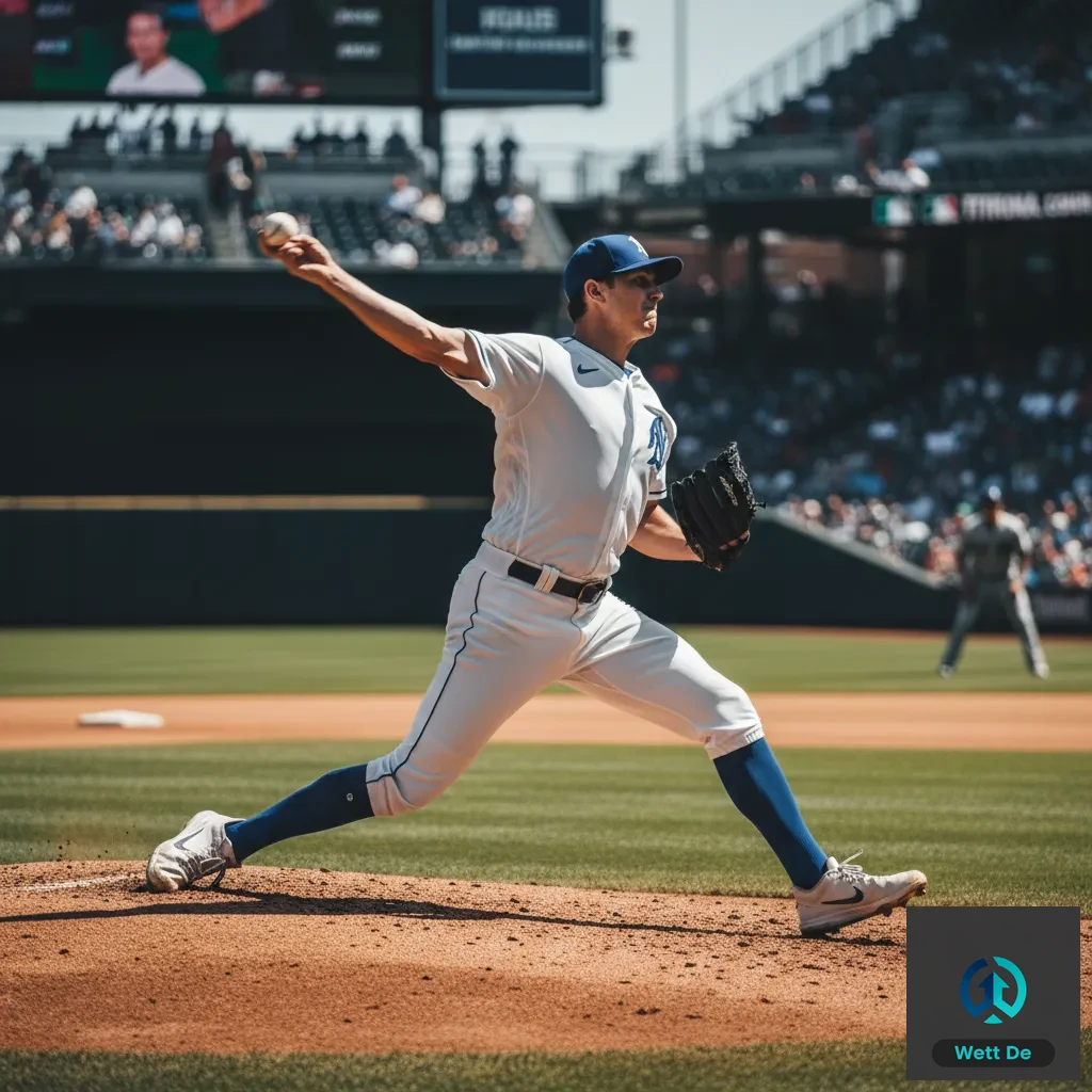 Ein Baseballspieler schlägt den Ball während eines MLB-Spiels mit voller Kraft.