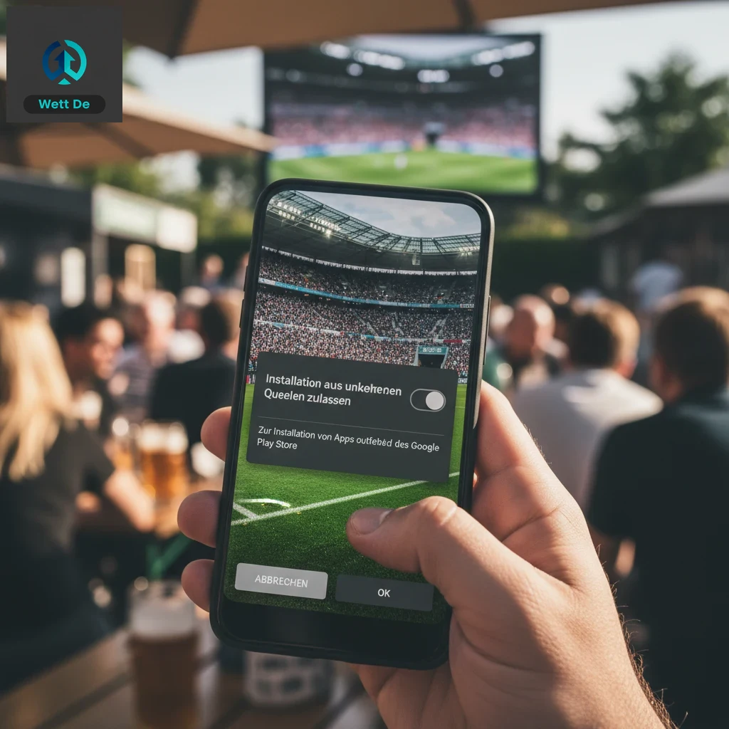 Ein Android-Smartphone, auf dem der Installationsprozess einer Sportwetten-App gezeigt wird